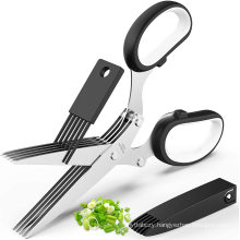 Updated 2020 Herb Scissors Set Cool Kitchen Gadgets for Cutting Fresh Garden Herbs - Herb Cutter Shears with 5 Blades and Cover